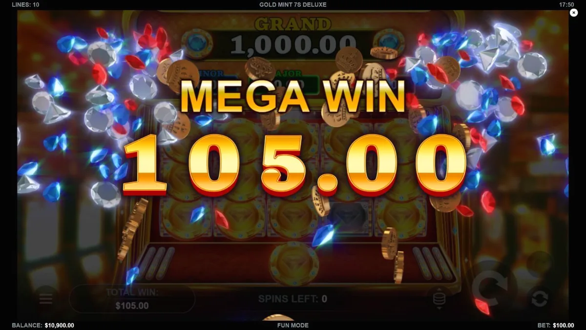 Tampilan visual mewah dari slot Gold Mint 7s Deluxe dengan simbol permata dan emas