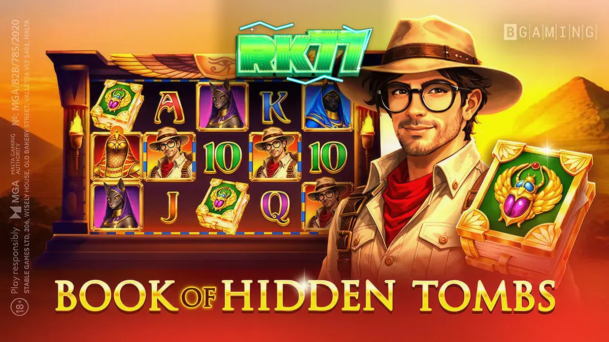 Tampilan layar permainan slot Book of Hidden Tombs dengan simbol Mesir Kuno